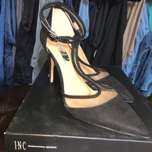 INC Black T-Strap Kaeleyf Heels
